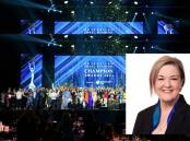 The 2024 Australian Small Business Champion Awards night in Sydney and inset, Pinnacle People Solutions chief executive Bronwyn Pearson, whose firm won the business consultancy category.